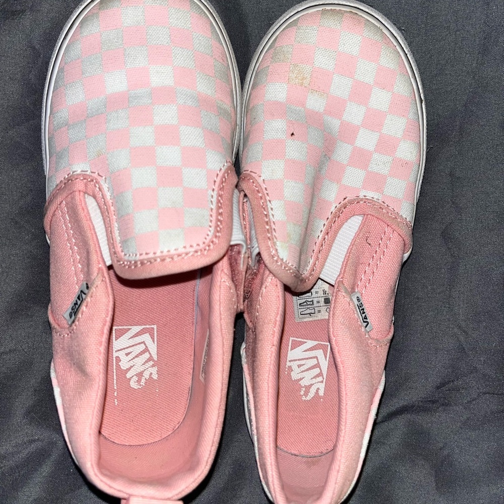 Vans Kids Pink and White Checkered Slip-On Sneakers